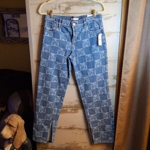 NWT PacSun Light Blue Womens Low Rise Straight Jeans with Butterfly Pattern 27